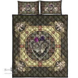 Scottish Scott Green Weathered Clan Tartan Quilt Bed Set - Crystal Thistle Shield