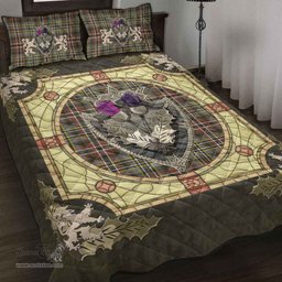 Scottish Scott Green Weathered Clan Tartan Quilt Bed Set - Crystal Thistle Shield