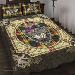 Scottish MacMillan Old Modern Clan Tartan Quilt Bed Set - Crystal Thistle Shield
