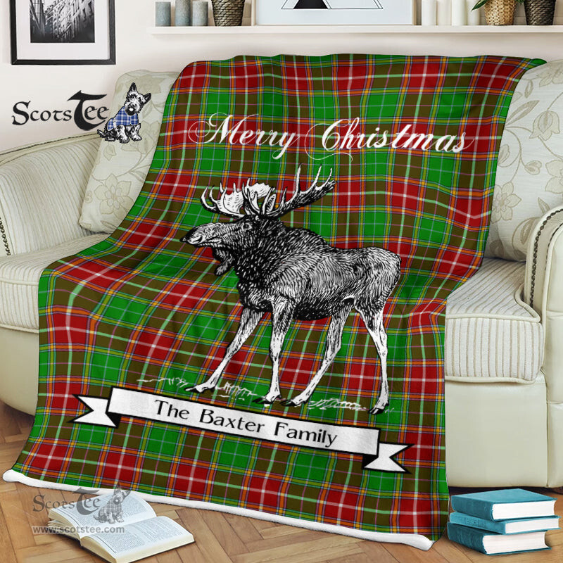 Scotstee Shop - Scotstee Shop Tartan Plaid Fleece Blankets With Moose Clan Baxter Modern Tartan Plaid Christmas Blanket
