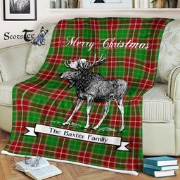 Scotstee Shop - Scotstee Shop Tartan Plaid Fleece Blankets With Moose Clan Baxter Modern Tartan Plaid Christmas Blanket