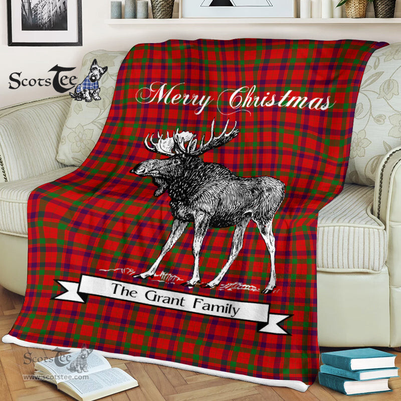 Scotstee Shop - Scotstee Shop Tartan Plaid Fleece Blankets With Moose Clan Grant of Rothiemurchus Tartan Plaid Christmas Blanket
