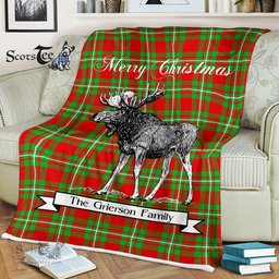 Scotstee Shop - Scotstee Shop Tartan Plaid Fleece Blankets With Moose Clan Grierson Tartan Plaid Christmas Blanket