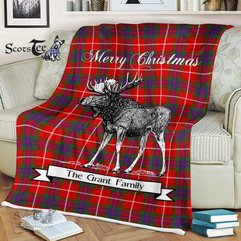 Scotstee Shop - Scotstee Shop Tartan Plaid Fleece Blankets With Moose Clan Grant of Lurg Tartan Plaid Christmas Blanket