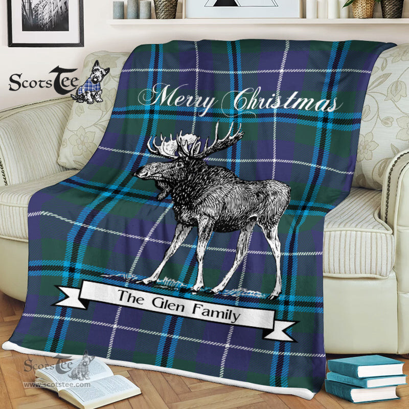 Scotstee Shop - Scotstee Shop Tartan Plaid Fleece Blankets With Moose Clan Glen Tartan Plaid Christmas Blanket
