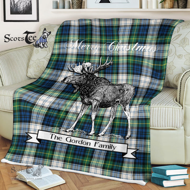 Scotstee Shop - Scotstee Shop Tartan Plaid Fleece Blankets With Moose Clan Gordon Dress Ancient Tartan Plaid Christmas Blanket