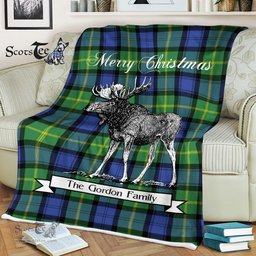 Scotstee Shop - Scotstee Shop Tartan Plaid Fleece Blankets With Moose Clan Gordon Old Ancient Tartan Plaid Christmas Blanket