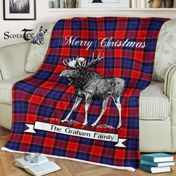 Scotstee Shop - Scotstee Shop Tartan Plaid Fleece Blankets With Moose Clan Graham Of Menteith Red Tartan Plaid Christmas Blanket