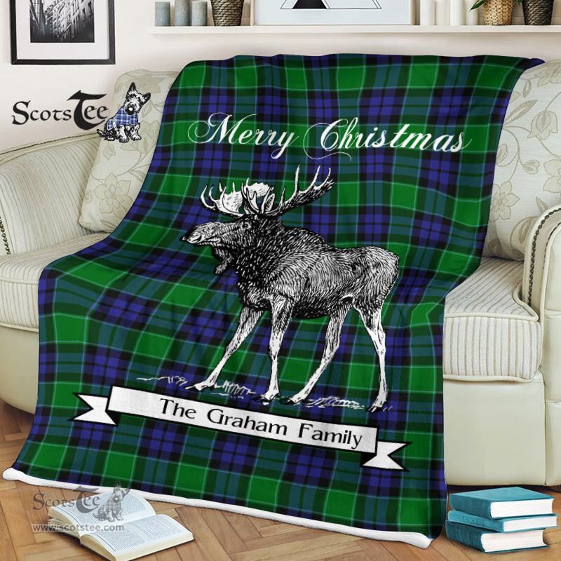 Scotstee Shop - Scotstee Shop Tartan Plaid Fleece Blankets With Moose Clan Graham Of Menteith Tartan Plaid Christmas Blanket