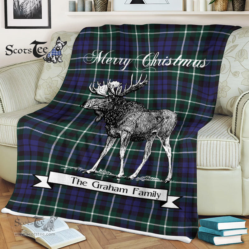 Scotstee Shop - Scotstee Shop Tartan Plaid Fleece Blankets With Moose Clan Graham Of Montrose Modern Tartan Plaid Christmas Blanket