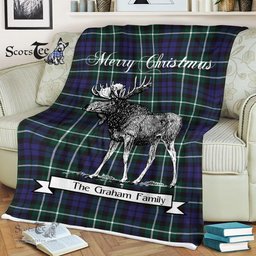 Scotstee Shop - Scotstee Shop Tartan Plaid Fleece Blankets With Moose Clan Graham Of Montrose Modern Tartan Plaid Christmas Blanket