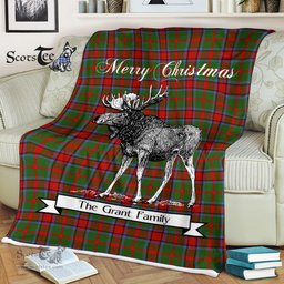 Scotstee Shop - Scotstee Shop Tartan Plaid Fleece Blankets With Moose Clan Grant of Monymusk Tartan Plaid Christmas Blanket