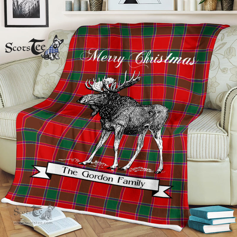 Scotstee Shop - Scotstee Shop Tartan Plaid Fleece Blankets With Moose Clan Gordon of Abergeldie Tartan Plaid Christmas Blanket