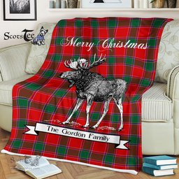 Scotstee Shop - Scotstee Shop Tartan Plaid Fleece Blankets With Moose Clan Gordon of Abergeldie Tartan Plaid Christmas Blanket