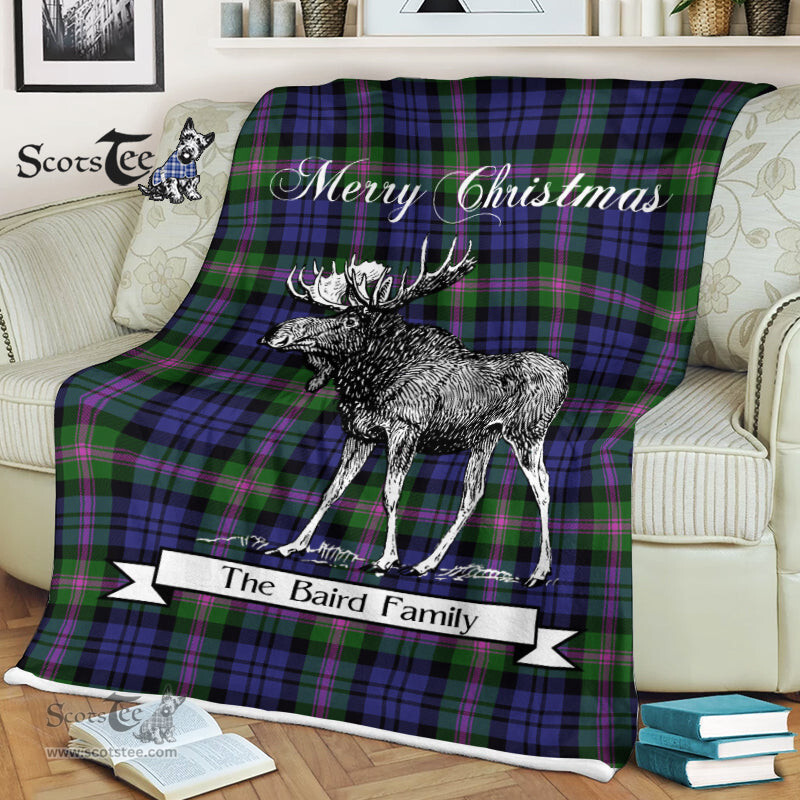 Scotstee Shop - Scotstee Shop Tartan Plaid Fleece Blankets With Moose Clan Baird Tartan Plaid Christmas Blanket