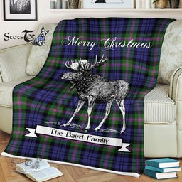 Scotstee Shop - Scotstee Shop Tartan Plaid Fleece Blankets With Moose Clan Baird Tartan Plaid Christmas Blanket