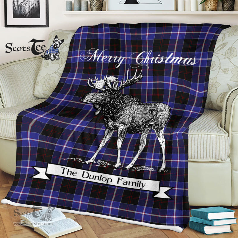 Scotstee Shop - Scotstee Shop Tartan Plaid Fleece Blankets With Moose Clan Dunlop Tartan Plaid Christmas Blanket