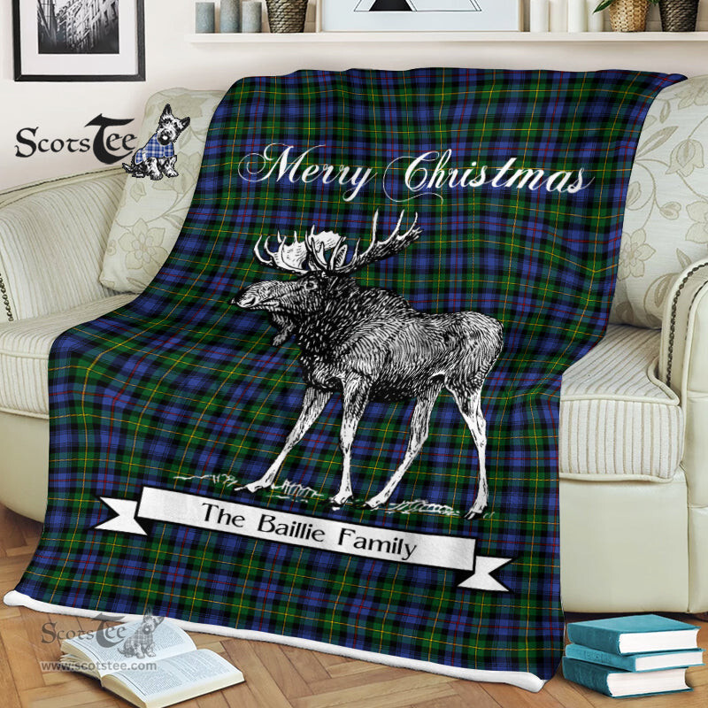 Scotstee Shop - Scotstee Shop Tartan Plaid Fleece Blankets With Moose Clan Baillie Hunting Tartan Plaid Christmas Blanket