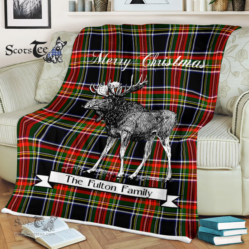 Scotstee Shop - Scotstee Shop Tartan Plaid Fleece Blankets With Moose Clan Fulton Tartan Plaid Christmas Blanket