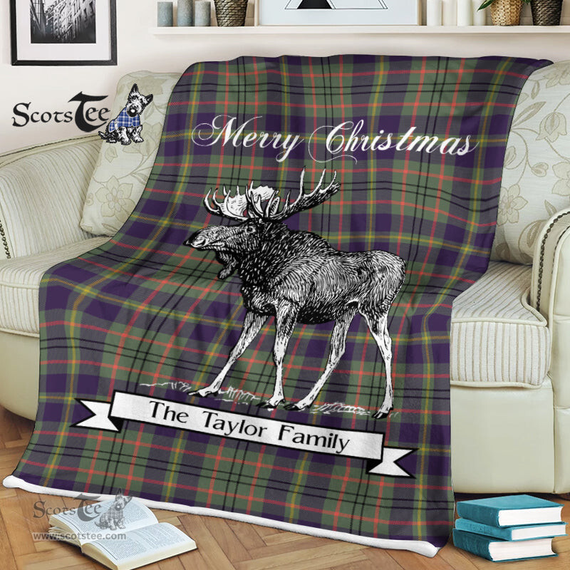 Scotstee Shop - Scotstee Shop Tartan Plaid Fleece Blankets With Moose Clan Taylor Weathered Tartan Plaid Christmas Blanket