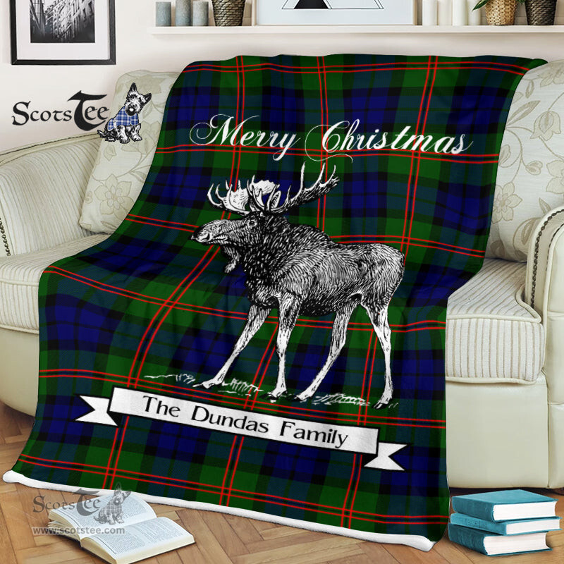 Scotstee Shop - Scotstee Shop Tartan Plaid Fleece Blankets With Moose Clan Dundas Tartan Plaid Christmas Blanket