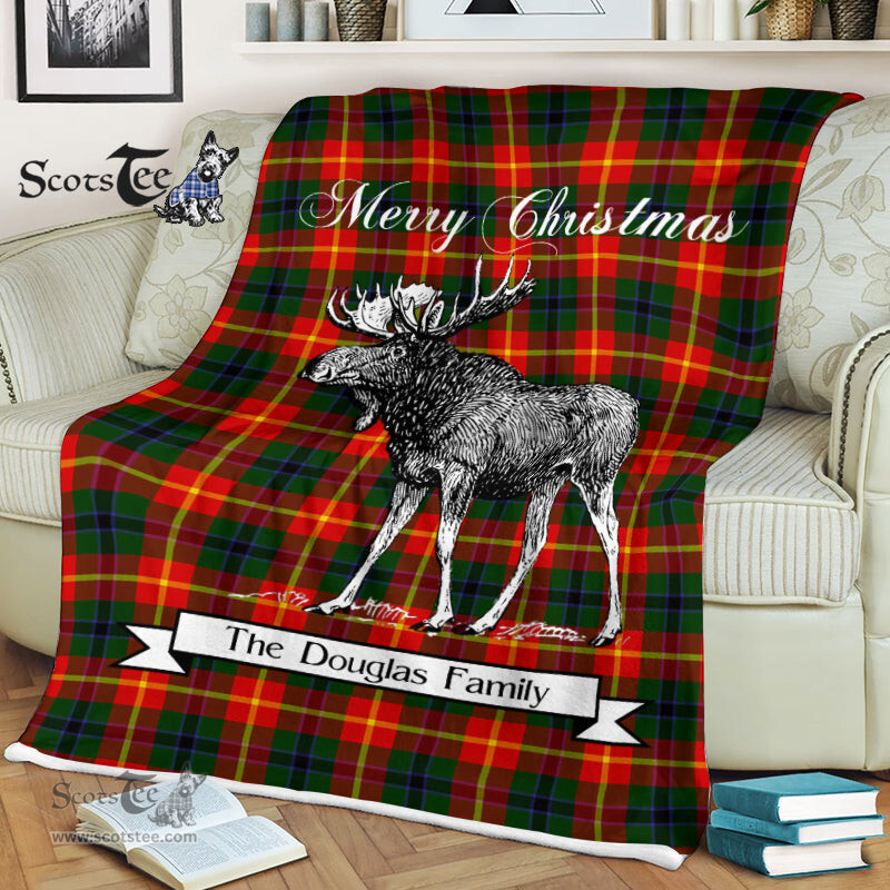 Scotstee Shop - Scotstee Shop Tartan Plaid Fleece Blankets With Moose Clan Douglas of Roxburgh Tartan Plaid Christmas Blanket