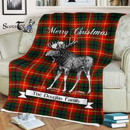 Scotstee Shop - Scotstee Shop Tartan Plaid Fleece Blankets With Moose Clan Douglas of Roxburgh Tartan Plaid Christmas Blanket