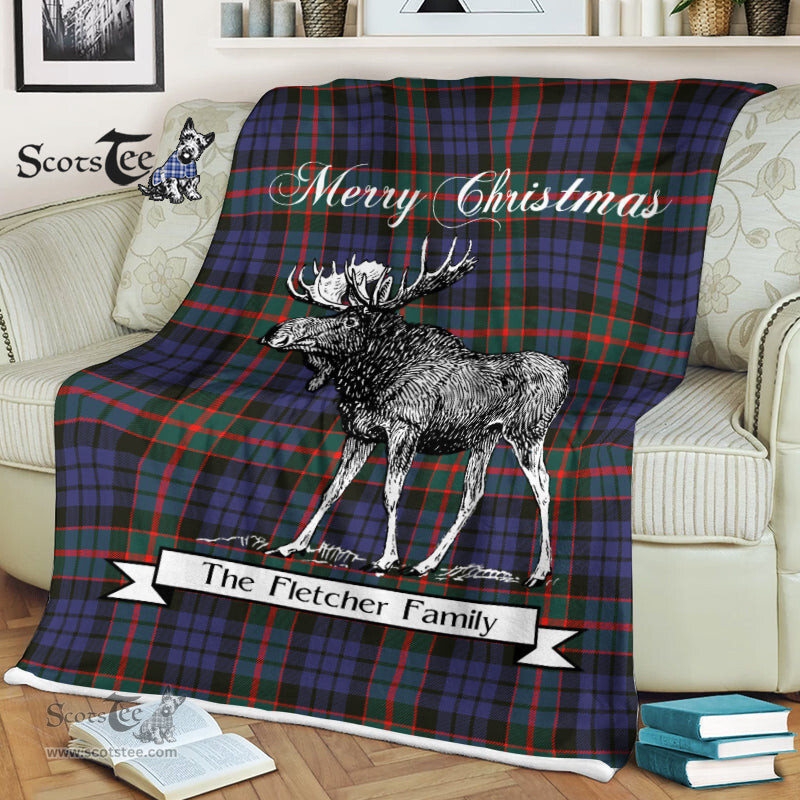 Scotstee Shop - Scotstee Shop Tartan Plaid Fleece Blankets With Moose Clan Fletcher Of Dunans Tartan Plaid Christmas Blanket