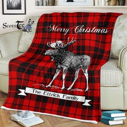 Scotstee Shop - Scotstee Shop Tartan Plaid Fleece Blankets With Moose Clan Ettrick Tartan Plaid Christmas Blanket