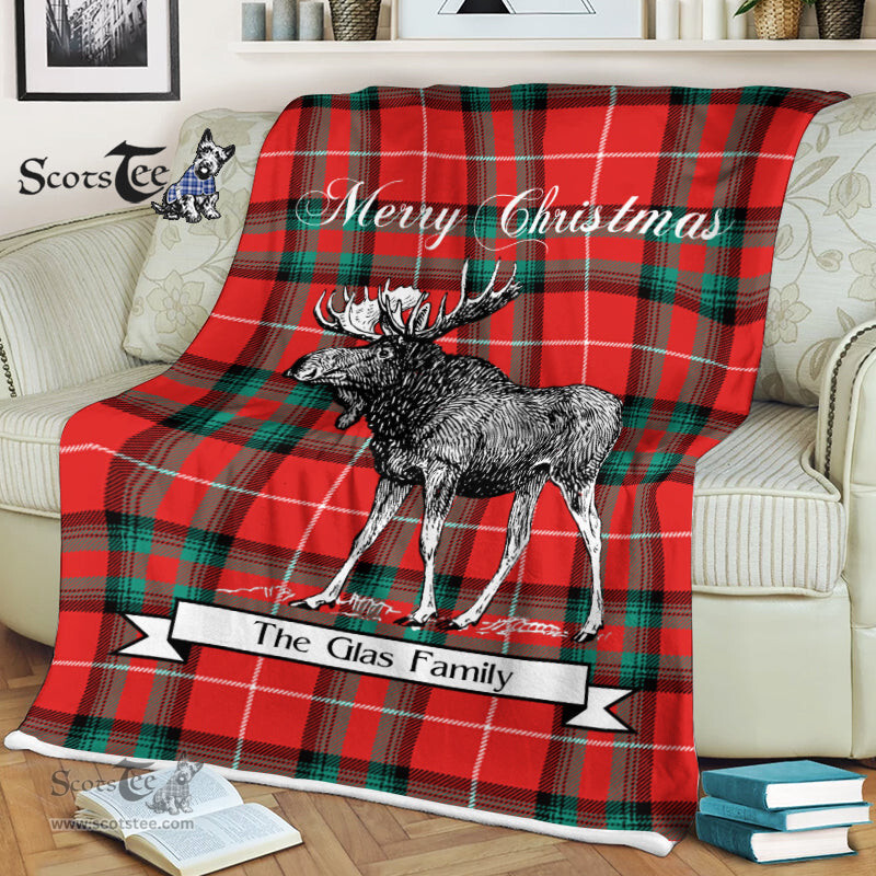 Scotstee Shop - Scotstee Shop Tartan Plaid Fleece Blankets With Moose Clan Glas Red Tartan Plaid Christmas Blanket
