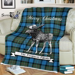Scotstee Shop - Scotstee Shop Tartan Plaid Fleece Blankets With Moose Clan Ferguson Ancient Tartan Plaid Christmas Blanket