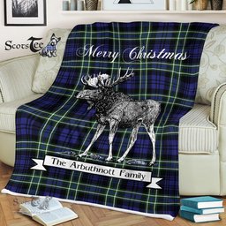 Scotstee Shop - Scotstee Shop Tartan Plaid Fleece Blankets With Moose Clan Arbuthnott Tartan Plaid Christmas Blanket
