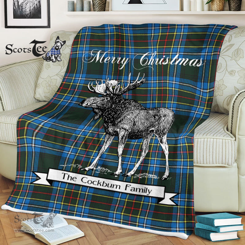 Scotstee Shop - Scotstee Shop Tartan Plaid Fleece Blankets With Moose Clan Cockburn Tartan Plaid Christmas Blanket
