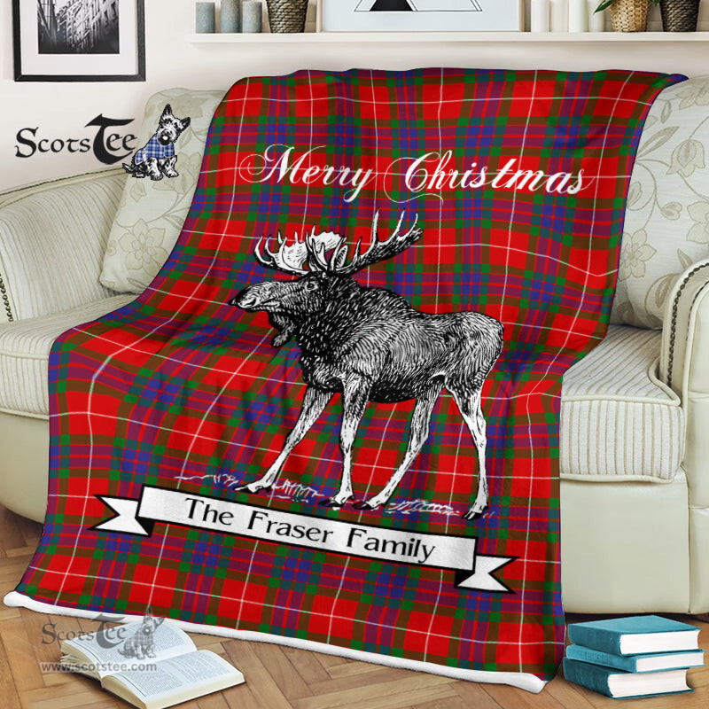 Scotstee Shop - Scotstee Shop Tartan Plaid Fleece Blankets With Moose Clan Fraser Tartan Plaid Christmas Blanket