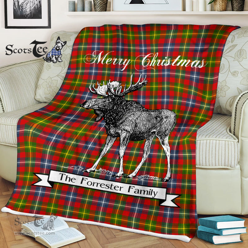 Scotstee Shop - Scotstee Shop Tartan Plaid Fleece Blankets With Moose Clan Forrester Tartan Plaid Christmas Blanket