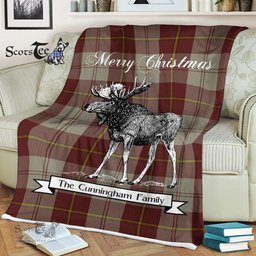 Scotstee Shop - Scotstee Shop Tartan Plaid Fleece Blankets With Moose Clan Cunningham Burgundy Dancers Tartan Plaid Christmas Blanket