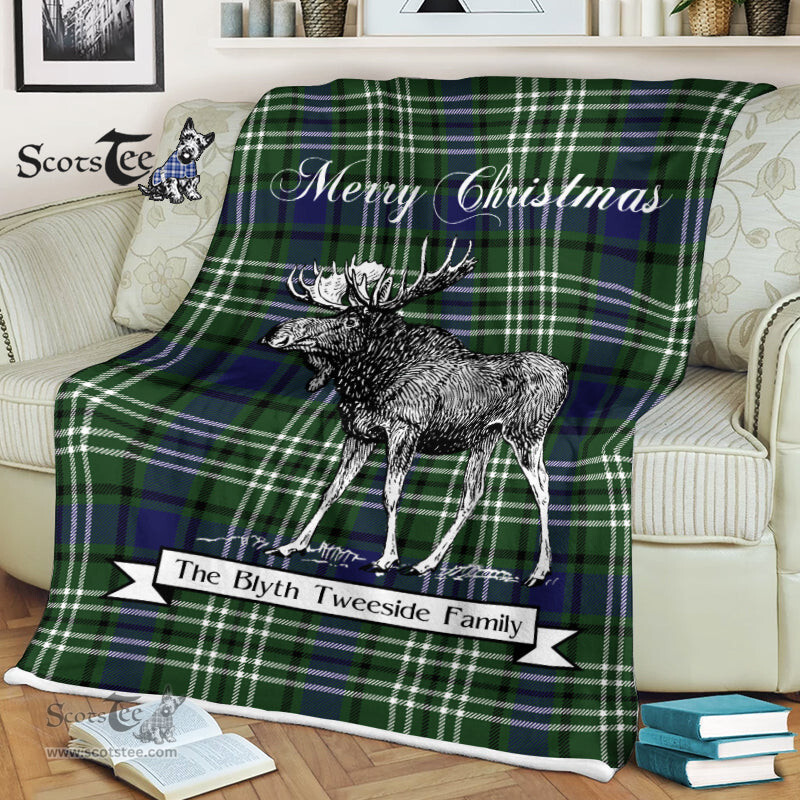 Scotstee Shop - Scotstee Shop Tartan Plaid Fleece Blankets With Moose Clan Blyth Tweeside Tartan Plaid Christmas Blanket