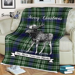 Scotstee Shop - Scotstee Shop Tartan Plaid Fleece Blankets With Moose Clan Blyth Tweeside Tartan Plaid Christmas Blanket