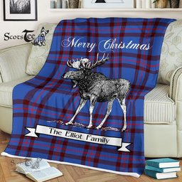 Scotstee Shop - Scotstee Shop Tartan Plaid Fleece Blankets With Moose Clan Elliot Tartan Plaid Christmas Blanket