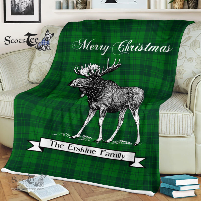 Scotstee Shop - Scotstee Shop Tartan Plaid Fleece Blankets With Moose Clan Erskine Hunting Tartan Plaid Christmas Blanket