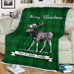 Scotstee Shop - Scotstee Shop Tartan Plaid Fleece Blankets With Moose Clan Erskine Hunting Tartan Plaid Christmas Blanket