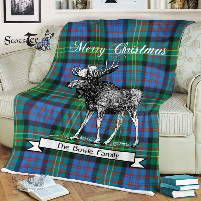 Scotstee Shop - Scotstee Shop Tartan Plaid Fleece Blankets With Moose Clan Bowie Tartan Plaid Christmas Blanket