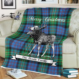 Scotstee Shop - Scotstee Shop Tartan Plaid Fleece Blankets With Moose Clan Bowie Tartan Plaid Christmas Blanket