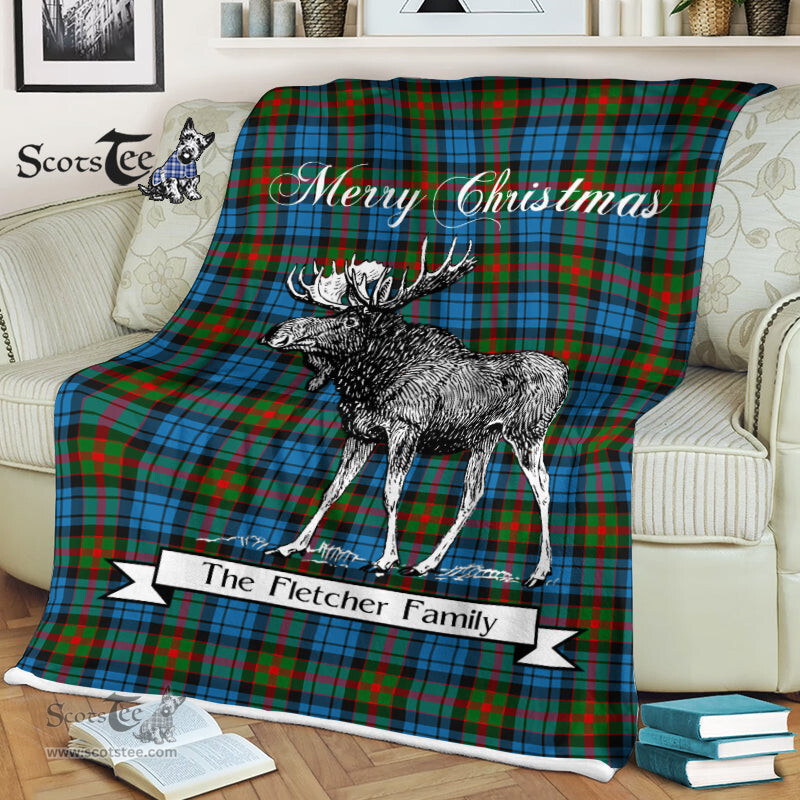 Scotstee Shop - Scotstee Shop Tartan Plaid Fleece Blankets With Moose Clan Fletcher of Dunan Tartan Plaid Christmas Blanket