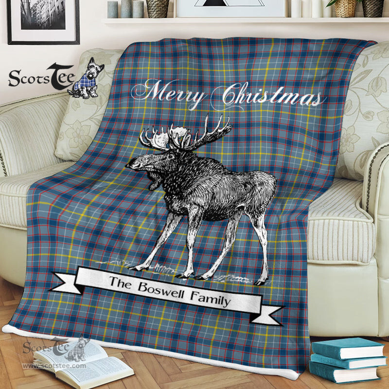 Scotstee Shop - Scotstee Shop Tartan Plaid Fleece Blankets With Moose Clan Boswell Tartan Plaid Christmas Blanket