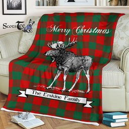 Scotstee Shop - Scotstee Shop Tartan Plaid Fleece Blankets With Moose Clan Erskine Tartan Plaid Christmas Blanket