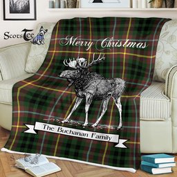 Scotstee Shop - Scotstee Shop Tartan Plaid Fleece Blankets With Moose Clan Buchanan Hunting Tartan Plaid Christmas Blanket