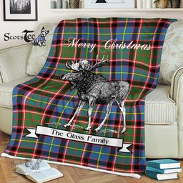 Scotstee Shop - Scotstee Shop Tartan Plaid Fleece Blankets With Moose Clan Glass Tartan Plaid Christmas Blanket