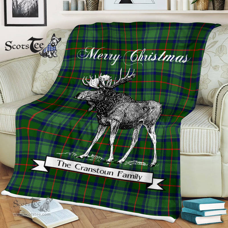 Scotstee Shop - Scotstee Shop Tartan Plaid Fleece Blankets With Moose Clan Cranstoun Tartan Plaid Christmas Blanket