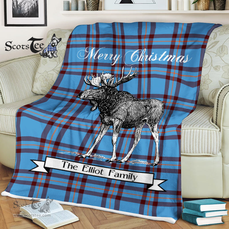 Scotstee Shop - Scotstee Shop Tartan Plaid Fleece Blankets With Moose Clan Elliot Ancient Tartan Plaid Christmas Blanket
